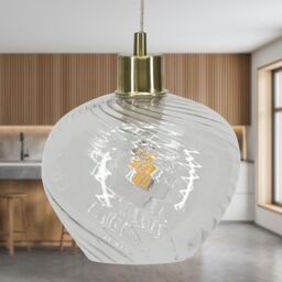 First Choice Lighting Bradson - Clear Swirl Glass with Satin Brass Pendant Fitting - thumbnail 3