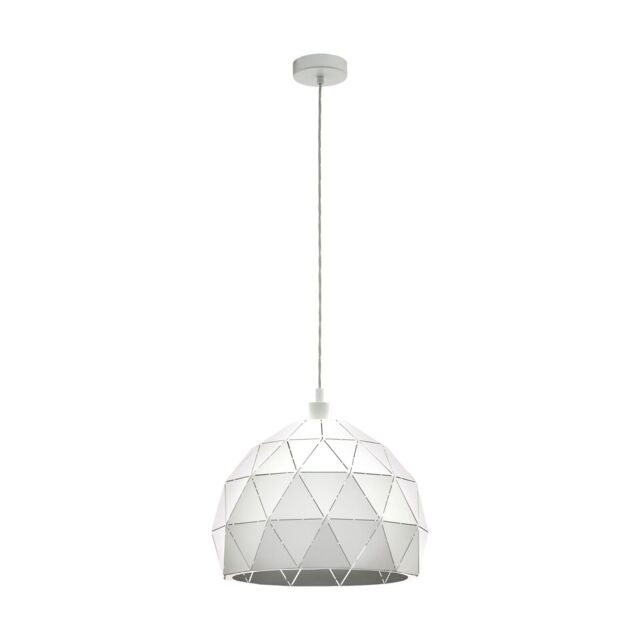 Loops Pendant Ceiling Light Colour White Steel Round Faceted Shade Bulb E27 1x60W - image 1