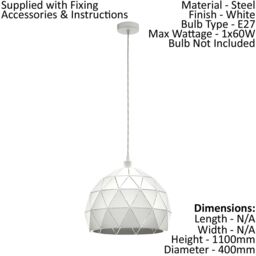 Loops Pendant Ceiling Light Colour White Steel Round Faceted Shade Bulb E27 1x60W - thumbnail 2