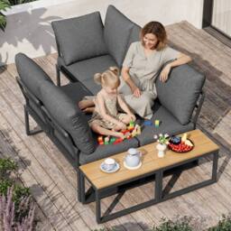 Direct Wicker 4-5 Seater Garden Outdoor Corner Sofa Set with Flexibly Tables in Dark Grey - Size: 4 Person - thumbnail 7