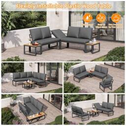 Direct Wicker 4-5 Seater Garden Outdoor Corner Sofa Set with Flexibly Tables in Dark Grey - Size: 4 Person - thumbnail 2