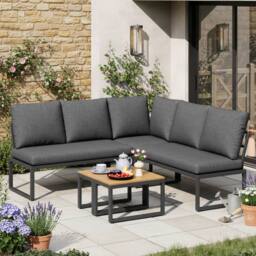 Direct Wicker 4-5 Seater Garden Outdoor Corner Sofa Set with Flexibly Tables in Dark Grey - Size: 4 Person - thumbnail 1