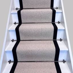 RainbowHome Keswick Cream Fleck Weave Stair Runner With 100% Cotton Black Border in Beige - Size: 70 cm x 650 cm