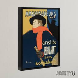 "Artery8 Ambassadeurs Aristide Bruant Framed Canvas Wall Art Print Lautrec in Blue - Size: W12"" x H16""" - thumbnail 2