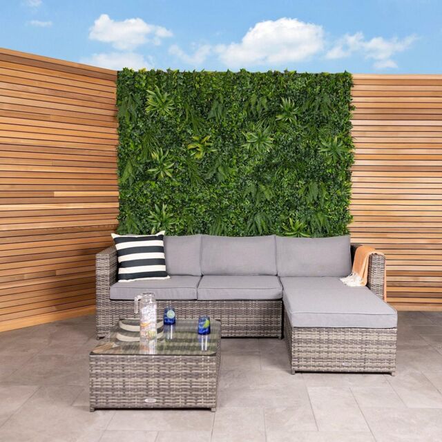 Charles Bentley L-Shaped 3 Seater Outdoor Rattan Furniture Lounge Set in Grey - image 1
