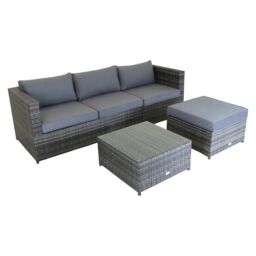 Charles Bentley L-Shaped 3 Seater Outdoor Rattan Furniture Lounge Set in Grey - thumbnail 6
