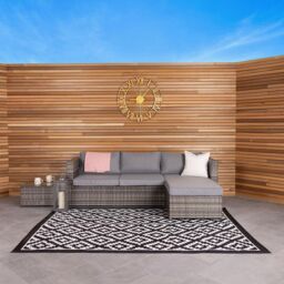 Charles Bentley L-Shaped 3 Seater Outdoor Rattan Furniture Lounge Set in Grey - thumbnail 5