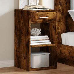 Berkfield Home Bedside Cabinet Smoked Oak 35x34x65 cm Engineered Wood in Brown - Size: 35 x 34 x 65 cm - thumbnail 1
