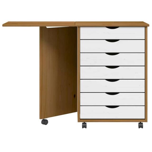 Berkfield Home Rolling Cabinet with Desk MOSS Honey Brown Solid Wood Pine - image 1