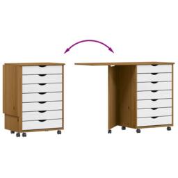 Berkfield Home Rolling Cabinet with Desk MOSS Honey Brown Solid Wood Pine - thumbnail 7