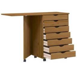 Berkfield Home Rolling Cabinet with Desk MOSS Honey Brown Solid Wood Pine - thumbnail 6