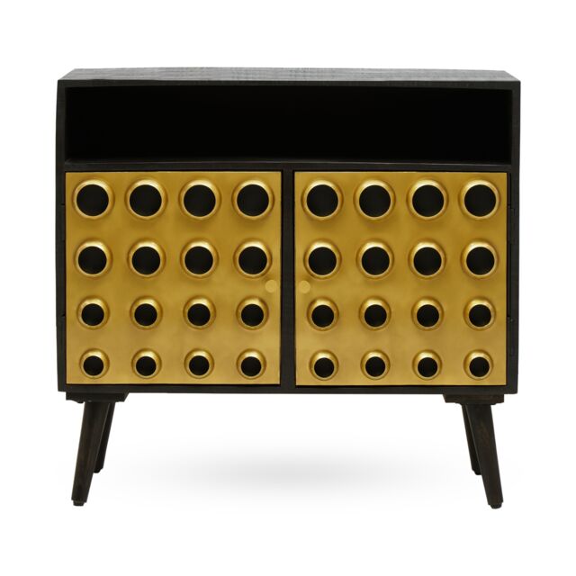 Orsina Stylish Two-Drawer Mango Wooden Sideboard, Mid-Century Modern Side Board for Living Room Organization in Gold - image 1