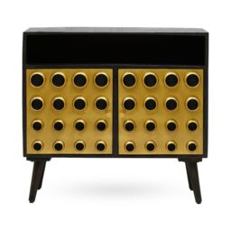 Orsina Stylish Two-Drawer Mango Wooden Sideboard, Mid-Century Modern Side Board for Living Room Organization in Gold