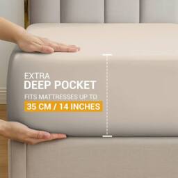 Grace 100% Egyptian Cotton 35cm Extra Deep Pocket Fitted Sheets in Taupe - Size: Double Fitted - thumbnail 3