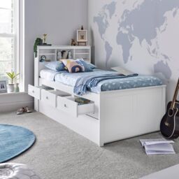 Bedmaster Veera Guest Bed With Drawers No Trundle With Pocket Mattress in White - Size: Single - thumbnail 4