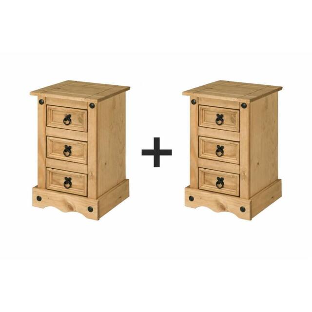 Havendro Bedside Table 3 Drawer Cabinet x2 Chest End Table Pine in Brown - image 1