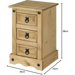 Havendro Bedside Table 3 Drawer Cabinet x2 Chest End Table Pine in Brown - thumbnail 2