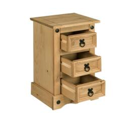 Havendro Bedside Table 3 Drawer Cabinet x2 Chest End Table Pine in Brown - thumbnail 4
