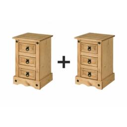 Havendro Bedside Table 3 Drawer Cabinet x2 Chest End Table Pine in Brown - thumbnail 1