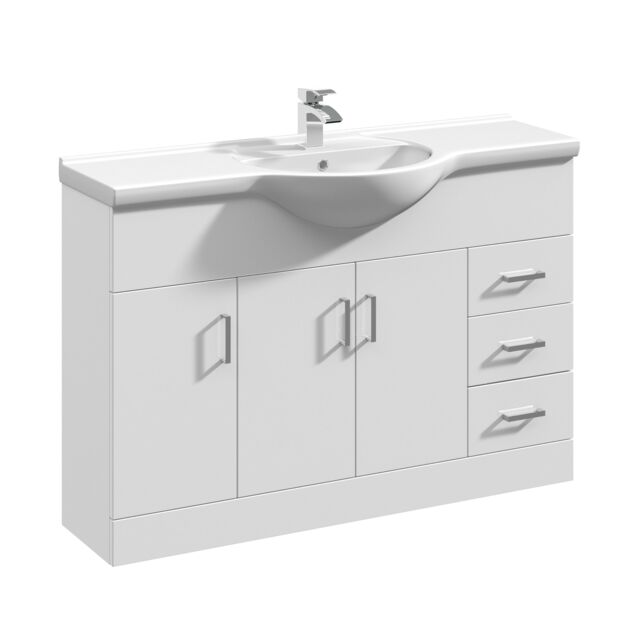 Balterley 3 Door 3 Drawer Bathroom Vanity Unit with Round Basin Gloss White - image 1