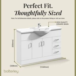 Balterley 3 Door 3 Drawer Bathroom Vanity Unit with Round Basin Gloss White - thumbnail 5