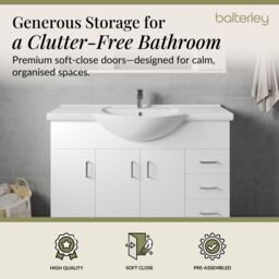 Balterley 3 Door 3 Drawer Bathroom Vanity Unit with Round Basin Gloss White - thumbnail 2