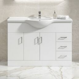 Balterley 3 Door 3 Drawer Bathroom Vanity Unit with Round Basin Gloss White - thumbnail 9