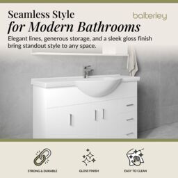 Balterley 3 Door 3 Drawer Bathroom Vanity Unit with Round Basin Gloss White - thumbnail 3