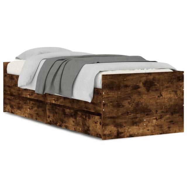 Berkfield Home Bed Frame with Drawers without Mattress Smoked Oak 90x200 cm in Brown - image 1