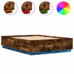 Berkfield Home Bed Frame with LED without Mattress Smoked Oak 150x200 cm King Size in Brown - thumbnail 2