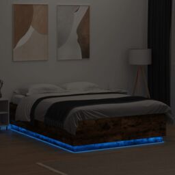 Berkfield Home Bed Frame with LED without Mattress Smoked Oak 150x200 cm King Size in Brown - thumbnail 4