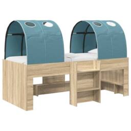 Berkfield Home Bed with Tunnel 3 pcs Sonoma Oak & Light Blue Engineered Wood in Brown - thumbnail 2