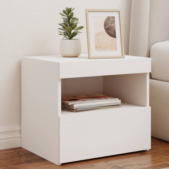 Berkfield Home Bedside Cabinets with LED Lights 2 pcs White 50x40x45 cm - Size: 50 x 40 x 45 cm - image 1