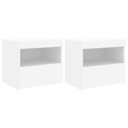 Berkfield Home Bedside Cabinets with LED Lights 2 pcs White 50x40x45 cm - Size: 50 x 40 x 45 cm - thumbnail 2