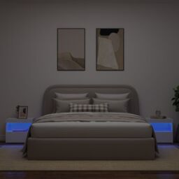 Berkfield Home Bedside Cabinets with LED Lights 2 pcs White 50x40x45 cm - Size: 50 x 40 x 45 cm - thumbnail 4