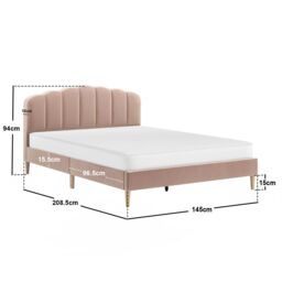 Flair Scallop Velvet Bed in Pink - Size: Double - thumbnail 3
