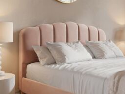 Flair Scallop Velvet Bed in Pink - Size: Double - thumbnail 2