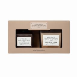 French Connection Praline & Cream 220G Candle & 100ML Reed Diffuser Gift Set Square Design in Light Brown - Size: 2 Pack