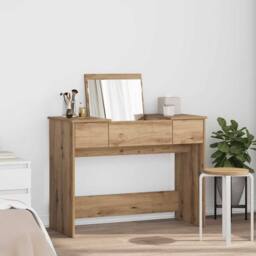 Berkfield Home Dressing Table with Mirror Artisan Oak 100x45x76 cm in Beige - Size: 100 x 45 x 76 cm - thumbnail 2
