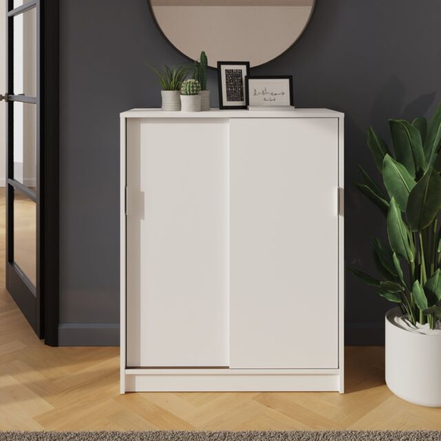 GFW Leighton Sliding Door Shoe Cabinet in White - image 1