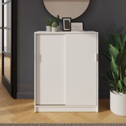 GFW Leighton Sliding Door Shoe Cabinet in White - thumbnail 1