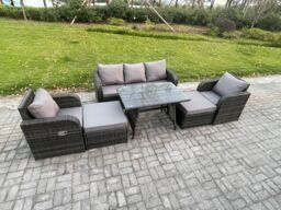 Fimous Garden Furniture Sets 7 Seater Rattan Furniture Manual Wicker Patio Sofa Patio Conversation Set with 2 Big Footstool Dark Grey Mixed - thumbnail 2