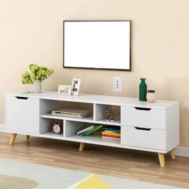 FORGEVIO High Gloss TV Stand Entertainment Cabinet 1 Door 4 Storage in White - image 1