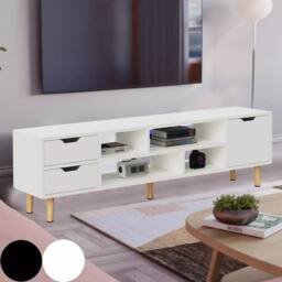 FORGEVIO High Gloss TV Stand Entertainment Cabinet 1 Door 4 Storage in White - thumbnail 6