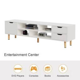 FORGEVIO High Gloss TV Stand Entertainment Cabinet 1 Door 4 Storage in White - thumbnail 4