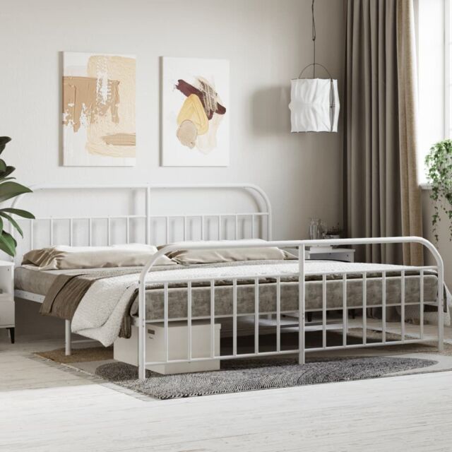Berkfield Home Metal Bed Frame with Headboard & Footboard White 193x203 cm - image 1