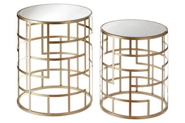 Orsina Set Of 2 Champagne Frame Tables, Art Deco Inspired End Tables, Asymmetrical Geometric Design Nesting Tables in Gold - image 1