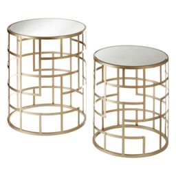 Orsina Set Of 2 Champagne Frame Tables, Art Deco Inspired End Tables, Asymmetrical Geometric Design Nesting Tables in Gold - thumbnail 2