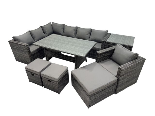 Fimous Outdoor PE Rattan Sofa Set with with Chair 3 Stool Side Table in Dark Grey - image 1