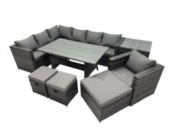 Fimous Outdoor PE Rattan Sofa Set with with Chair 3 Stool Side Table in Dark Grey - thumbnail 1
